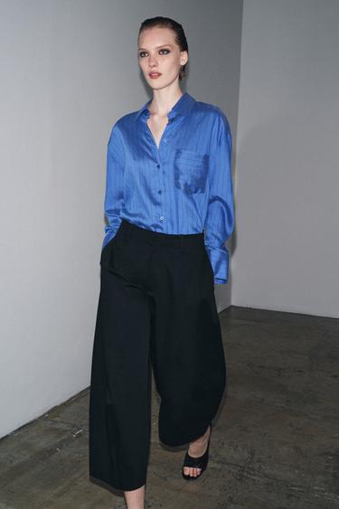 Zara ZW COLLECTION CROP BALLOON PANTS - Navy blue