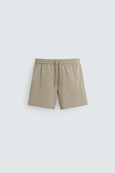 SEERSUCKER MID-LENGTH SWIMMING TRUNKS - camel by Zara