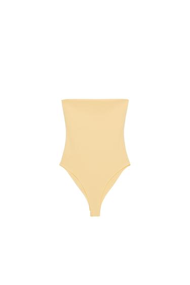 STRETCH BANDEAU BODYSUIT - Light yellow by Zara
