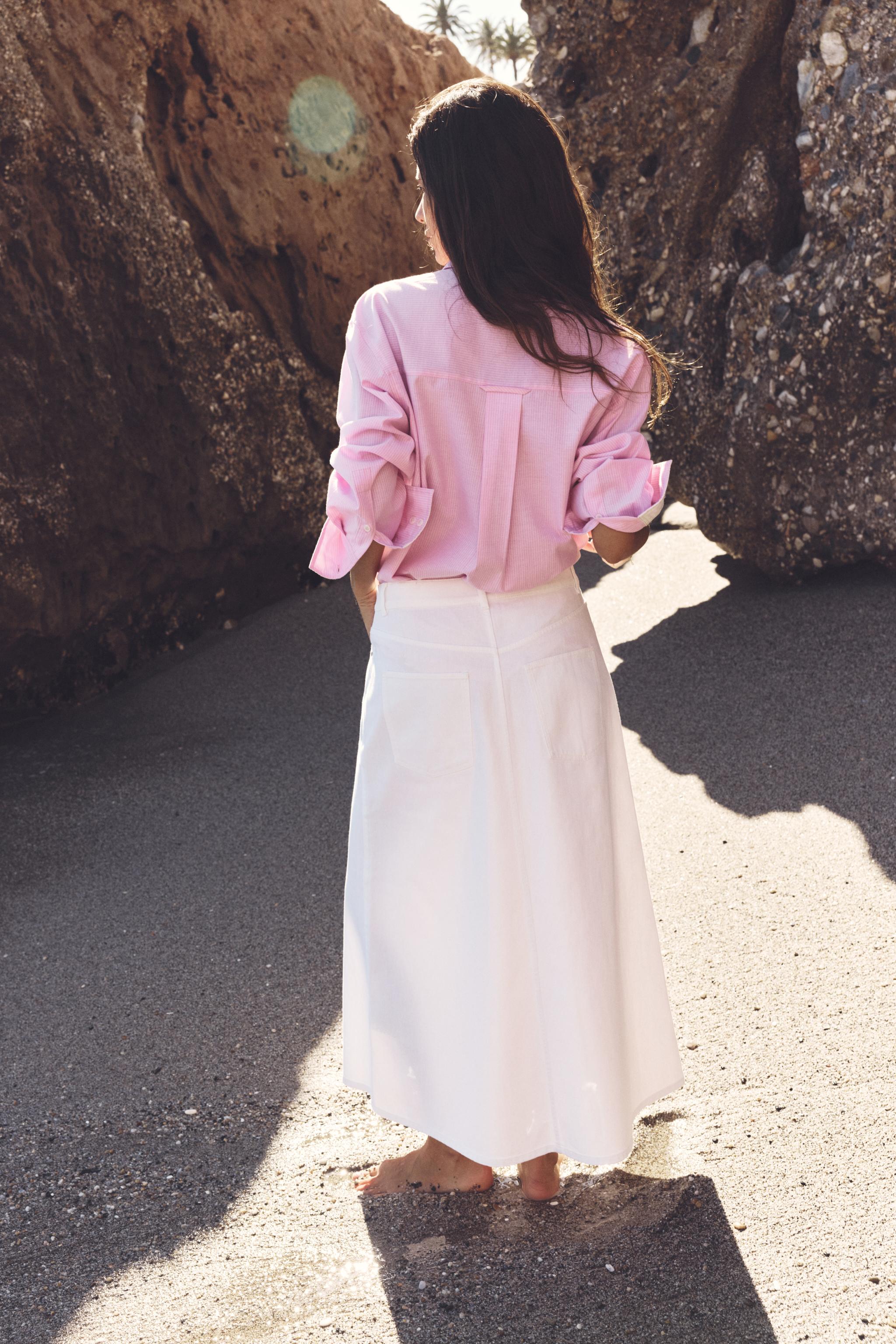 Long Skirt And White Denim Skirt Winter Outfit White Denim Midi