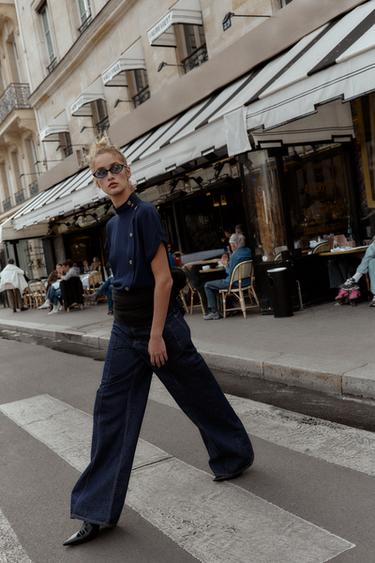 KEMEJA KANCING KONTRAS - Biru navy dari Zara