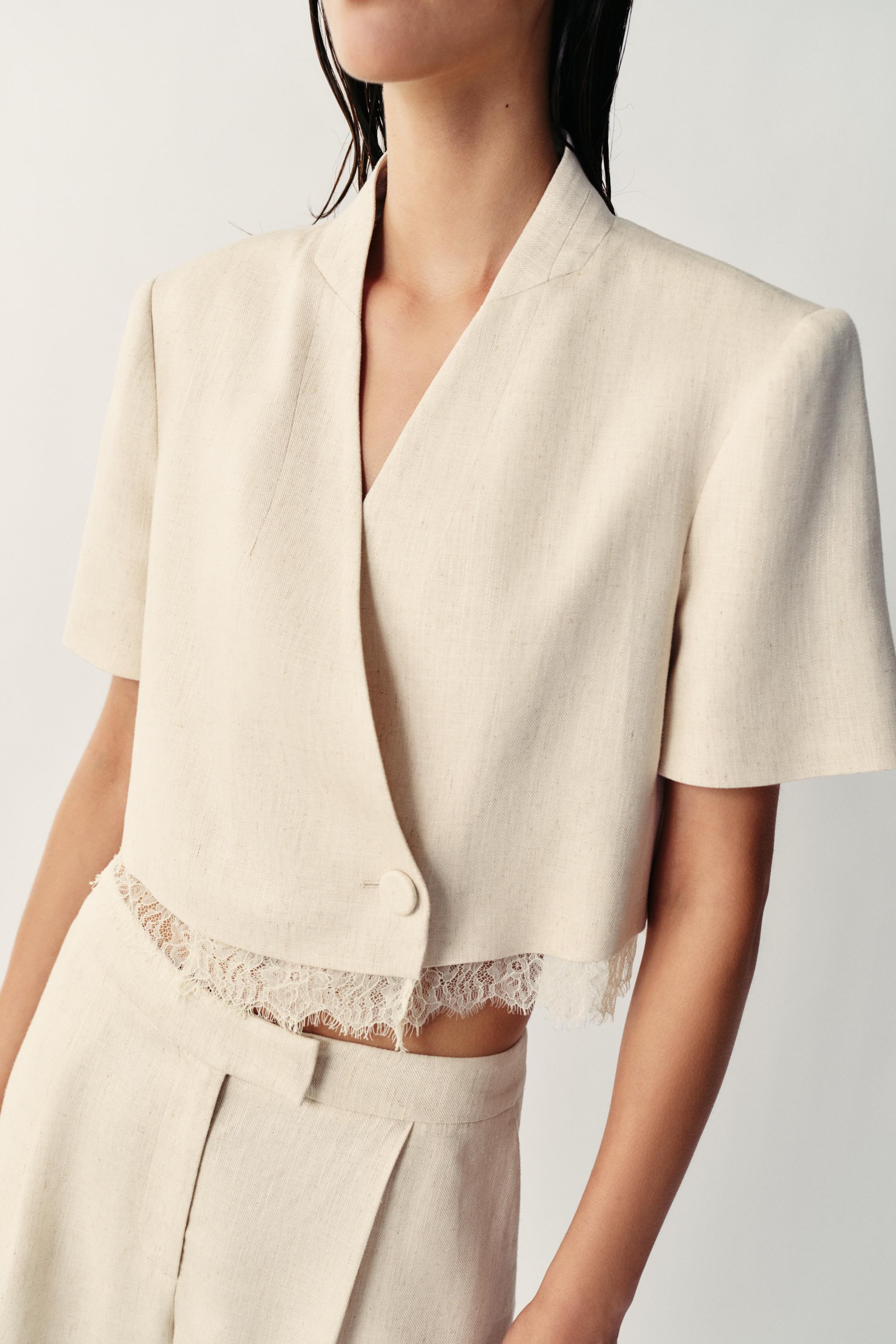 Женские пиджаки Zara LACE TRIM CROPPED BLAZER — фото 3
