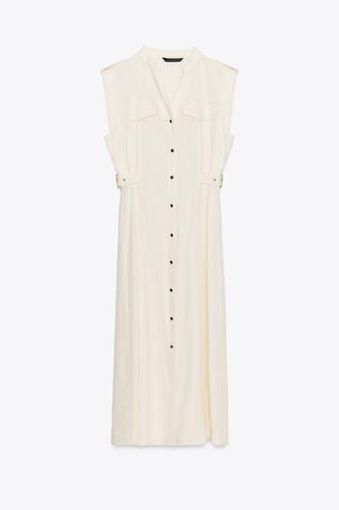 MIDI DRESS WITH BELT LOOPS IN A LINEN BLEND - Ecru by Zara