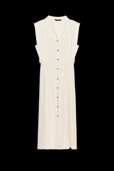 MIDI DRESS WITH BELT LOOPS IN A LINEN BLEND - Ecru by Zara - Image 0