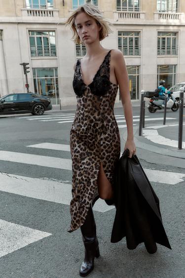 VESTIDO MIDI ESTAMPADO ANIMAL ENCAJE - Leopardo de Zara