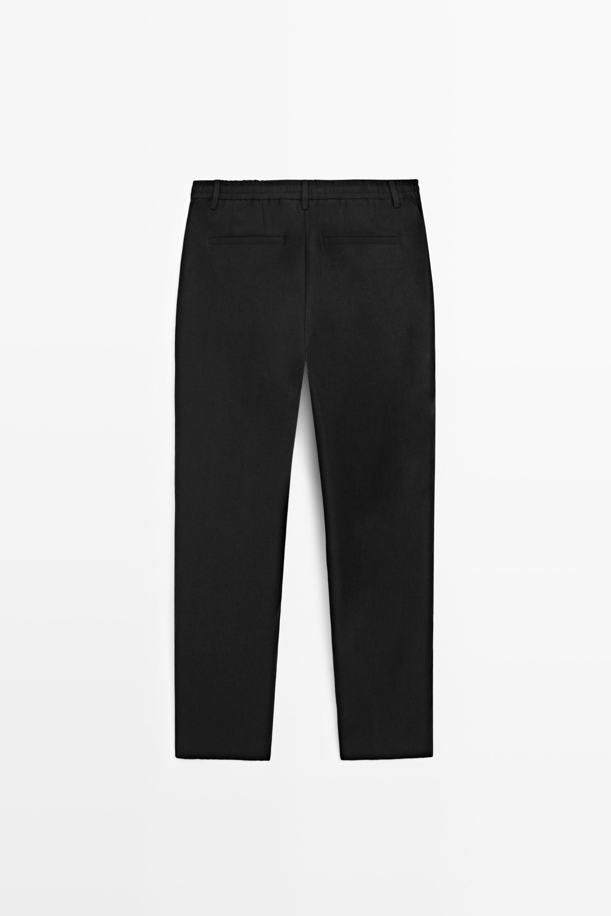 100% linen straight-leg trousers