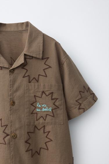 CHEMISE BRODÉE SOLEILS - Marron de Zara - Image 2