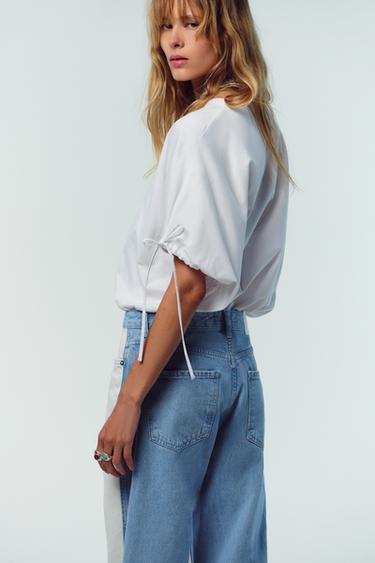 COTTON T-SHIRT WITH TIES - White by Zara - Image 3