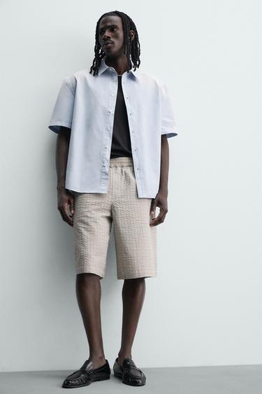 TEXTURED CHECK BERMUDA SHORTS - Sky blue by Zara - Image 5