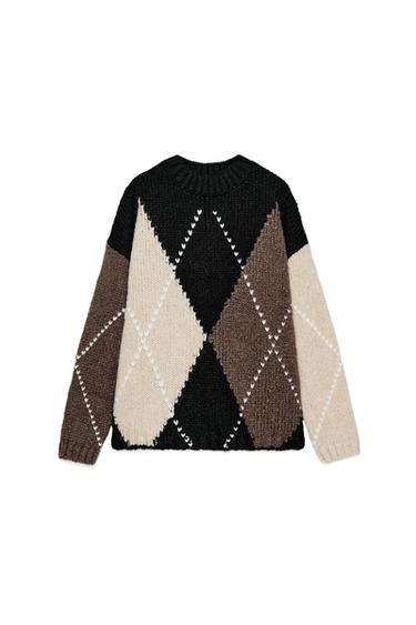 DIAMOND KNIT SWEATER - Black / Ecru by Zara - Image 0
