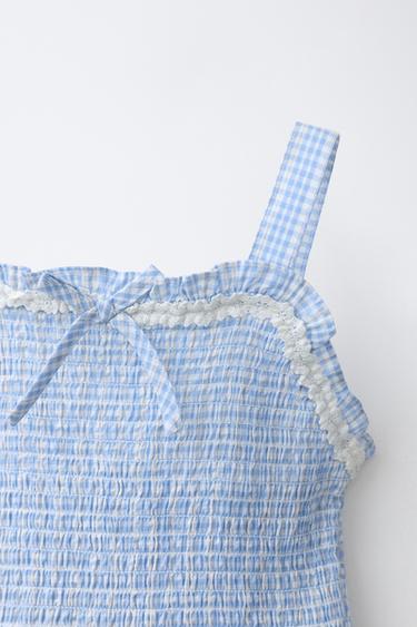 TOP ÉLASTIQUES À CARREAUX VICHY - Bleu / Blanc de Zara - Image 2