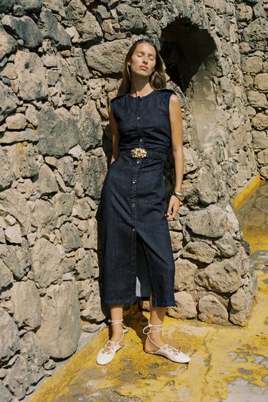 ROBE Z1975 MIDI EN DENIM DRAPÉE CEINTURE - Indigo de Zara - Image 3