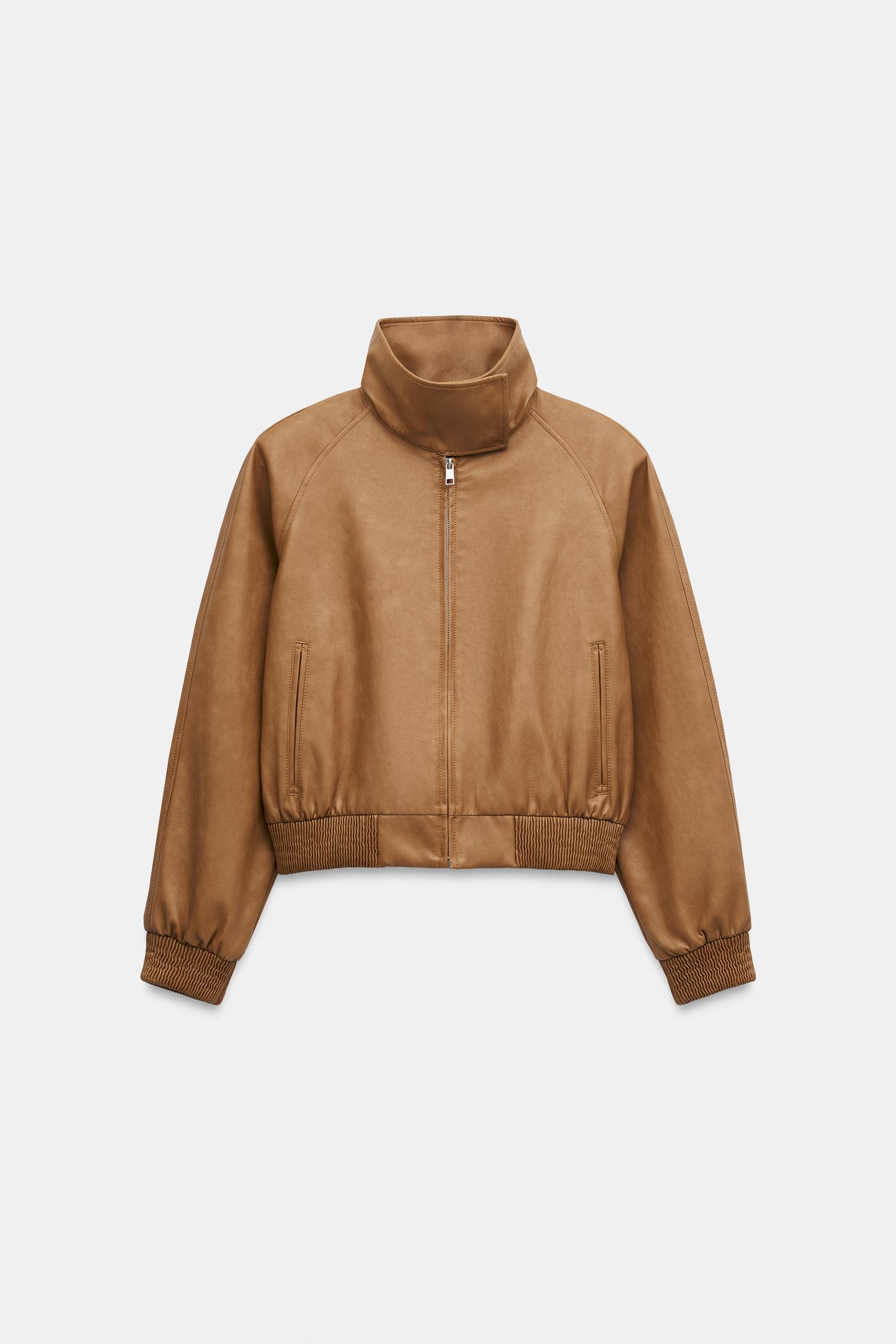 Женская куртка Zara Faux Leather Jacket ZW Collection, цвет: Верблюжий — фото 6