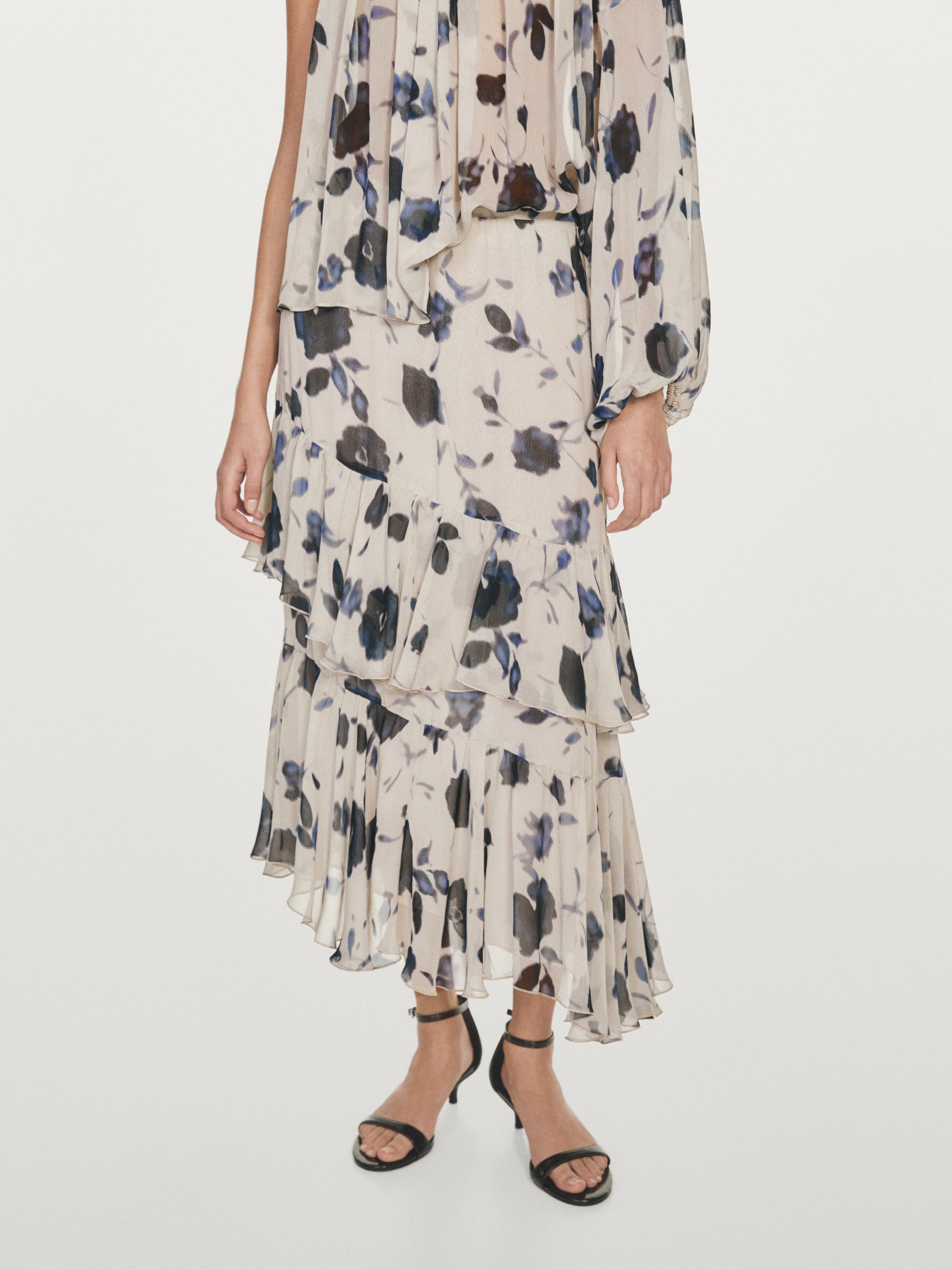 Jupe midi à volants et imprimé floral