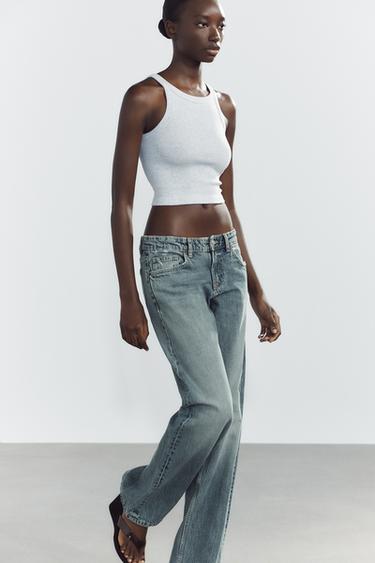 Zara RIB CROP TOP - Gray marl