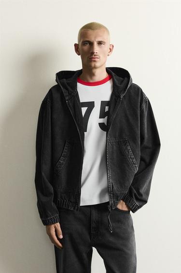 HOODED DENIM JACKET - Charcoal by Zara