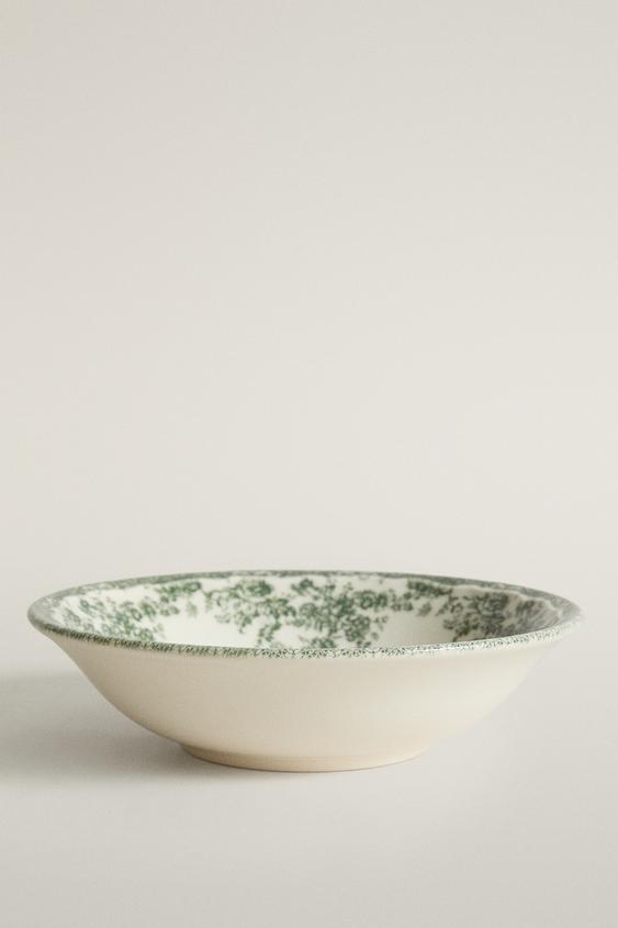 FLORAL EARTHENWARE BOWL - Dark olive by Zara - Image 0