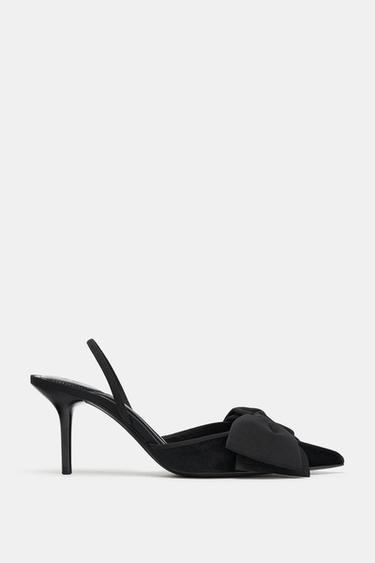 VELVET SLINGBACK SHOES WITH BOW - Black by Zara - Image 0