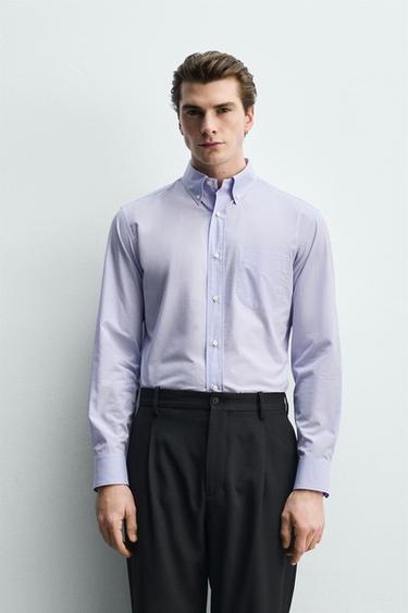 REGULAR FIT CHECK SHIRT - Lilac / White by Zara