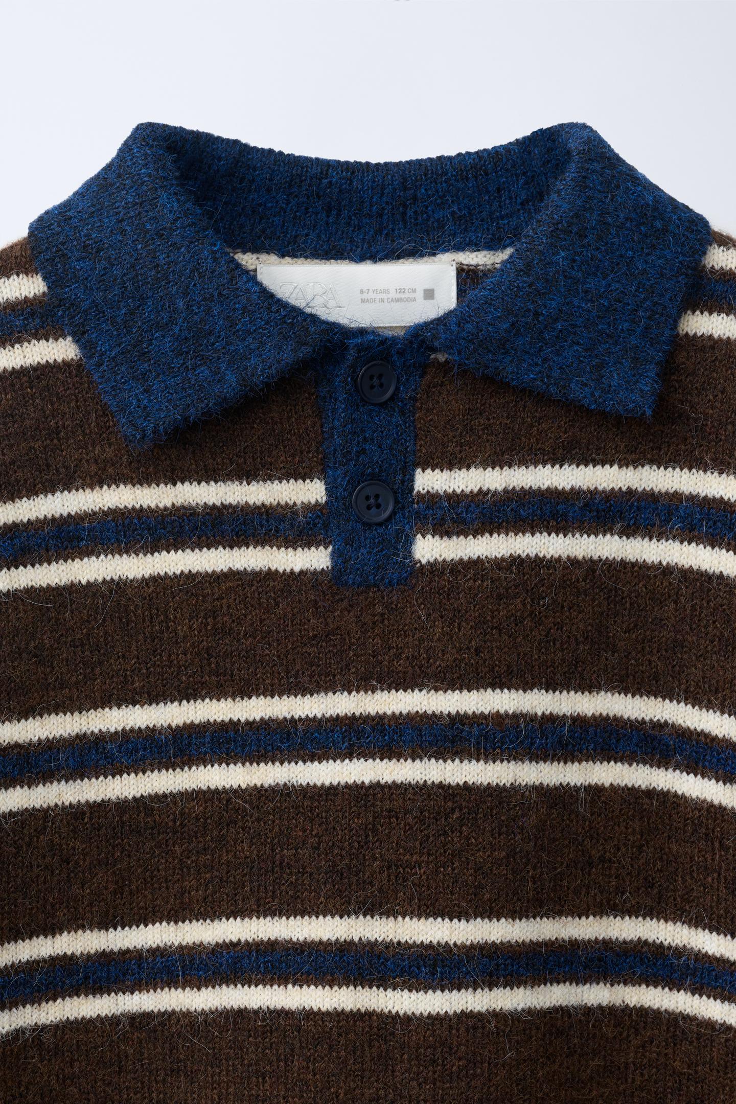 Детское поло Zara Striped Knit Polo, цвет: Коричневый — фото 3