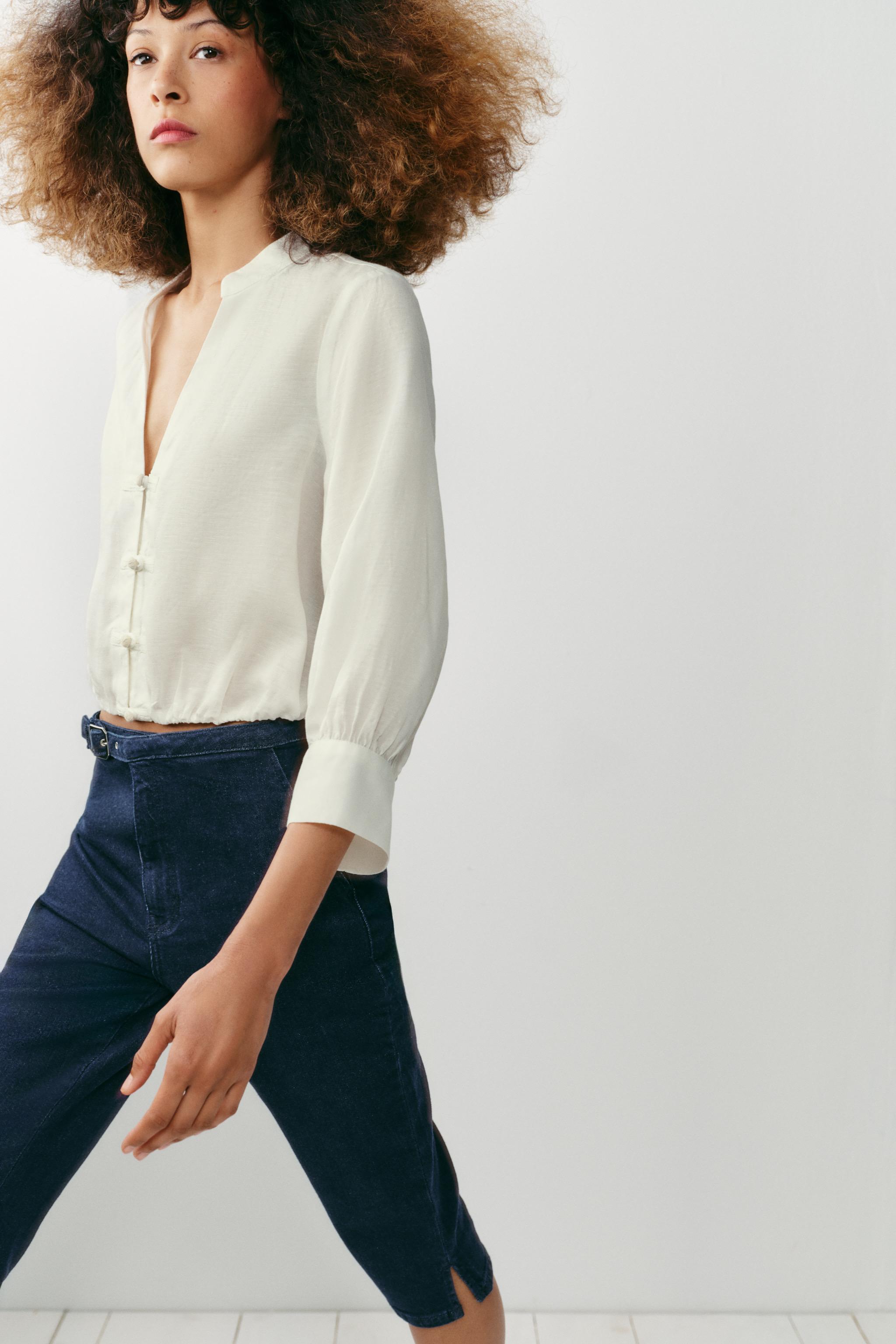 LINEN BALLOON SHIRT WITH FROG CLASPS - White | ZARA United States