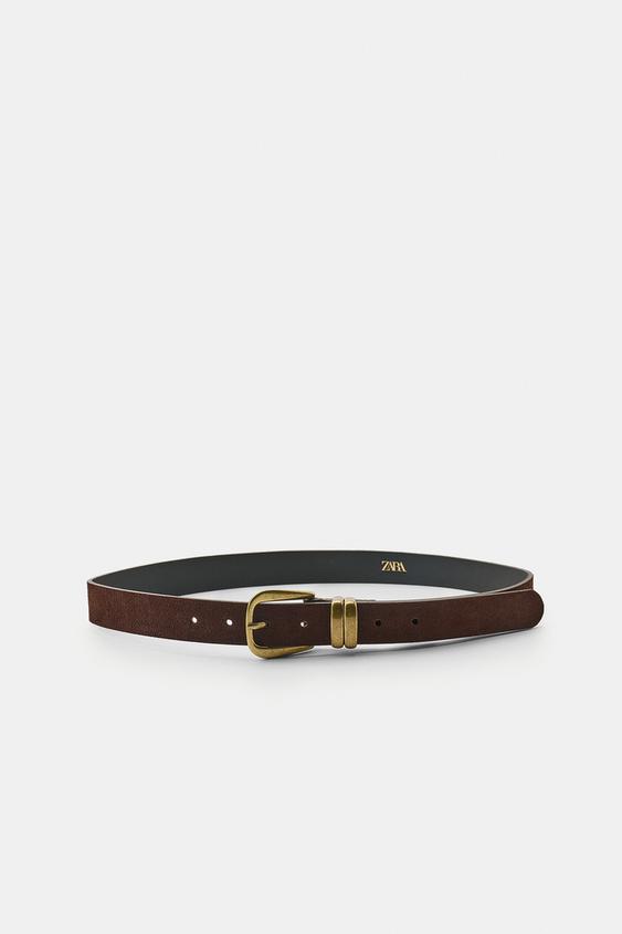 CEINTURE EN CROÛTE DE CUIR 100 % À DOUBLE PASSANT - Chocolat de Zara - Image 2
