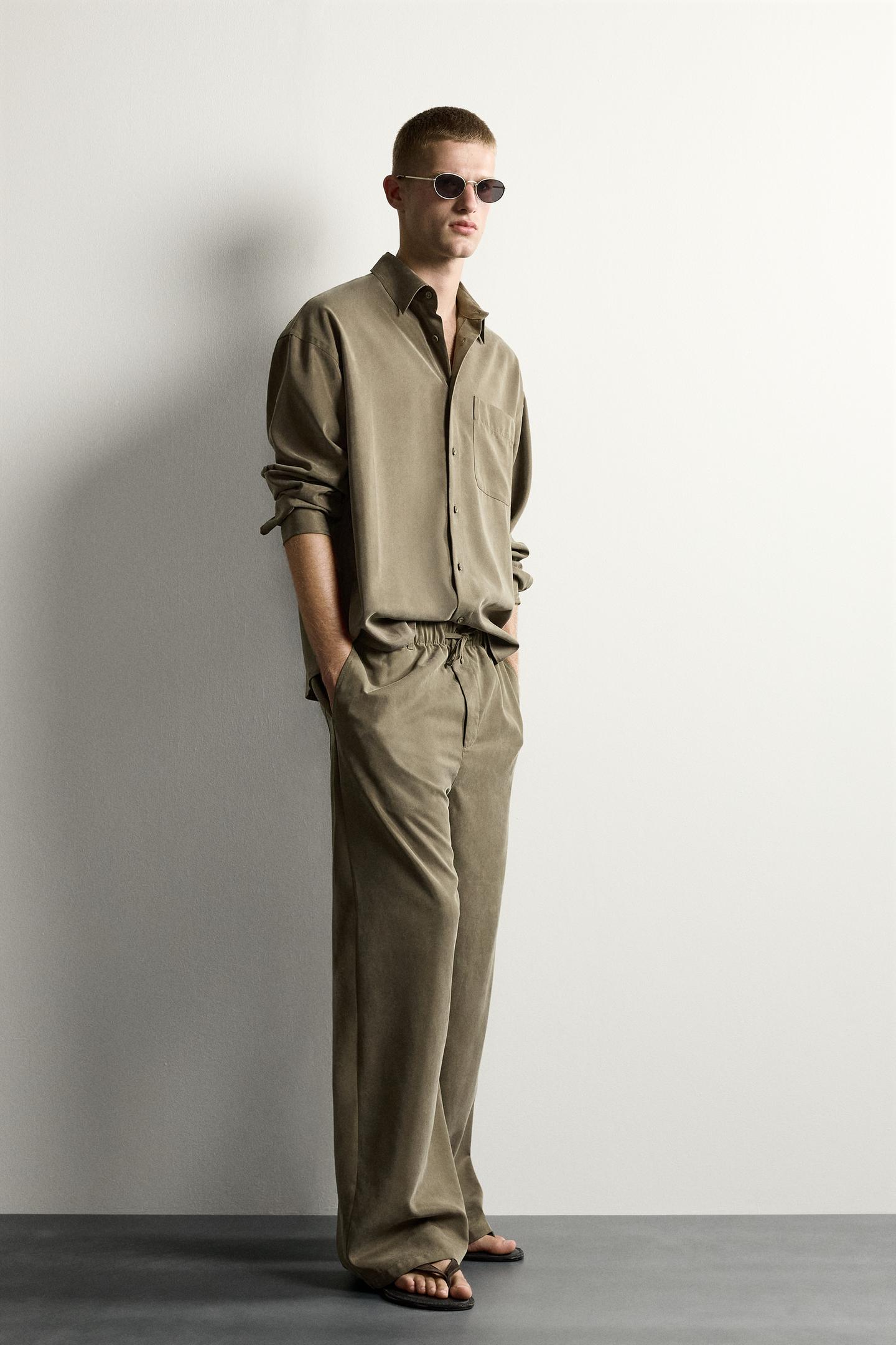 Мужская рубашка Zara Relaxed Fit Flowy, цвет: Коричневый — фото 4