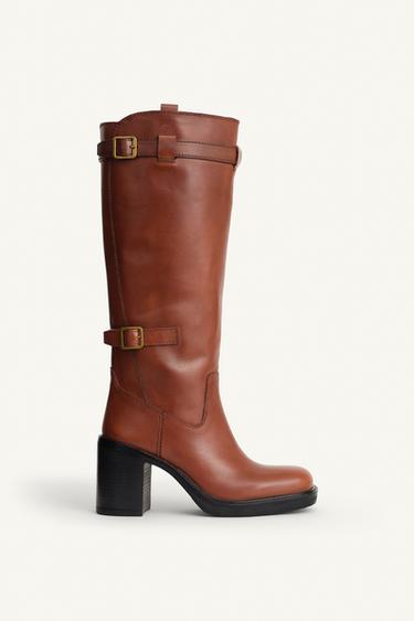 LEATHER BUCKLE BOOTS LIMITED EDITION - Brown by Zara