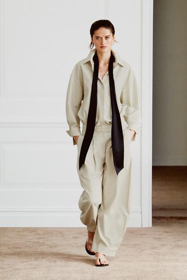 Zara ZW COLLECTION LIMITED EDITION PLEATED PANTS - Light beige