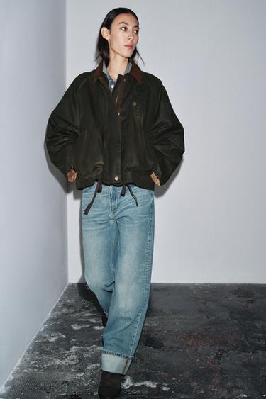 ZW COLLECTION CONTRAST COLLAR WAXED JACKET - Khaki by Zara - Image 8