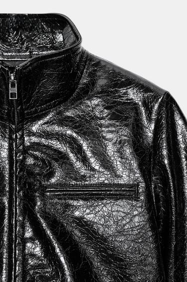 BLOUSON COURT MATIÈRE SYNTHÉTIQUE - Noir de Zara - Image 4