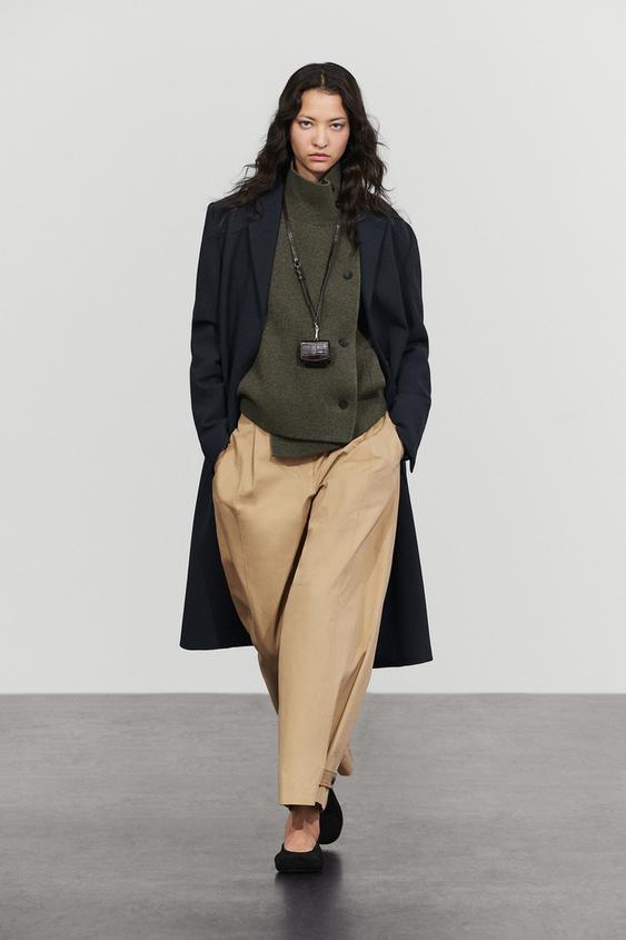 Zara Double-breasted wool-blend knit jacket - Dark salmon - Image 0