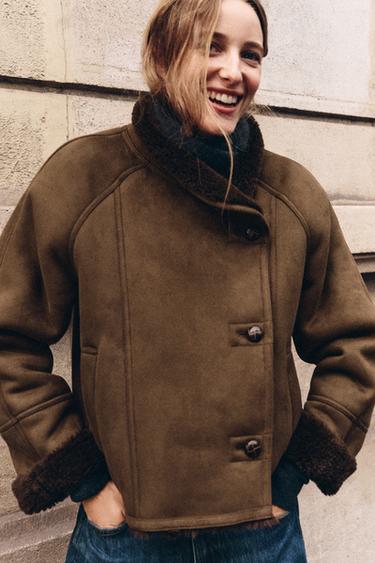 ZW COLLECTION COMBINED FAUX FUR EFFECT JACKET — Brown 1