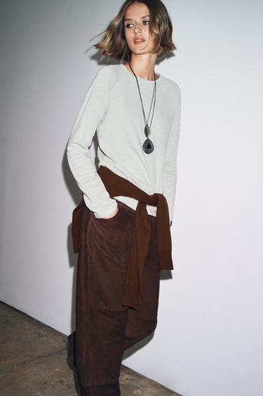 COTTON RAGLAN SLEEVE T-SHIRT - Light grey by Zara
