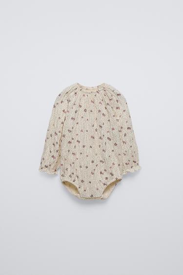 Zara FLORAL BODYSUIT - Light ecru