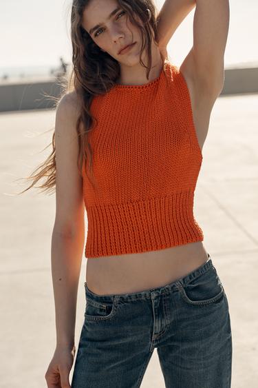 KNIT TOP WITH CROSSOVER BACK - Orange by Zara - Image 0