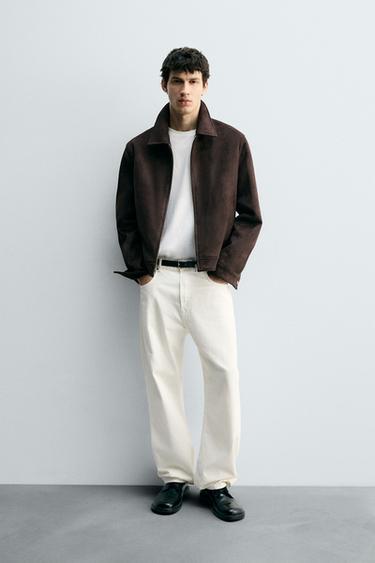 Zara REGULAR FIT FAUX SUEDE JACKET - Chocolate - Image 0