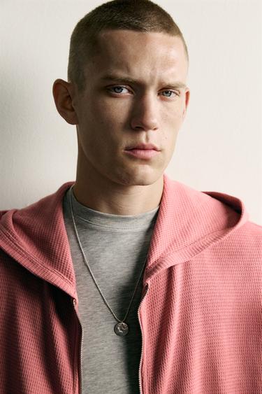 ÁO NỈ HOODIE VẢI WAFFLE - Màu hồng từ Zara