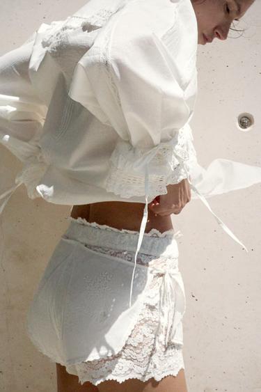 100% COTTON BLOUSE WITH LACE EMBROIDERY - Oyster-white by Zara - Image 2