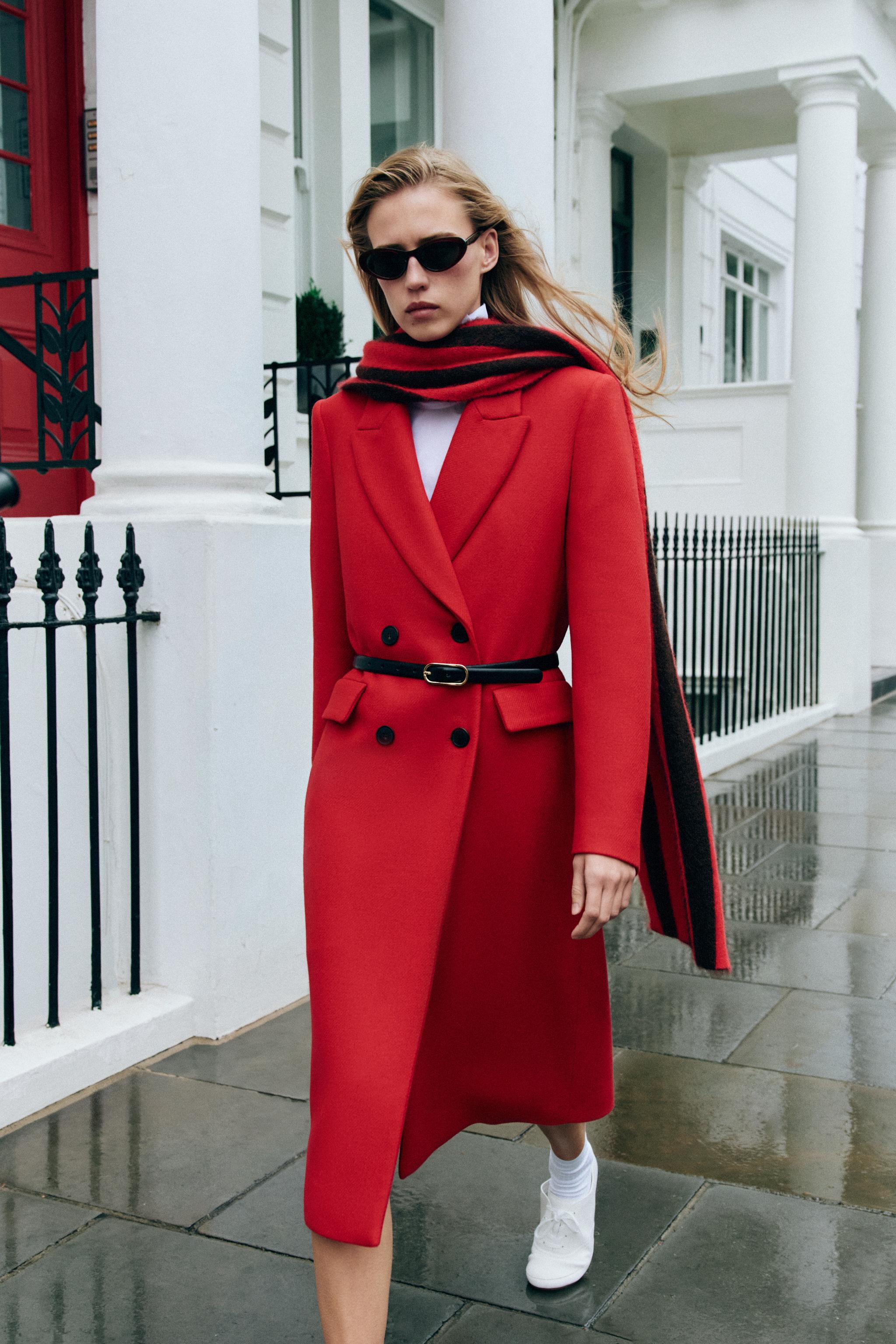 Long Wool Coat With Shoulder Pads by Zara