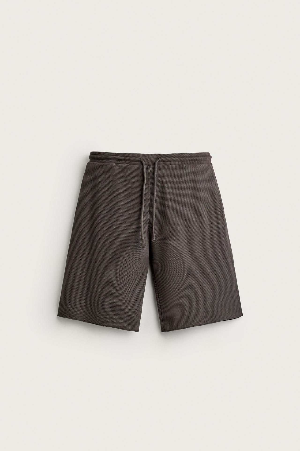 WASHED WAFFLE TEXTURE SWEATSHORTS — Gray