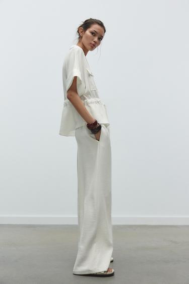 CREPE WIDE-LEG TROUSERS - Oyster-white by Zara - Image 2