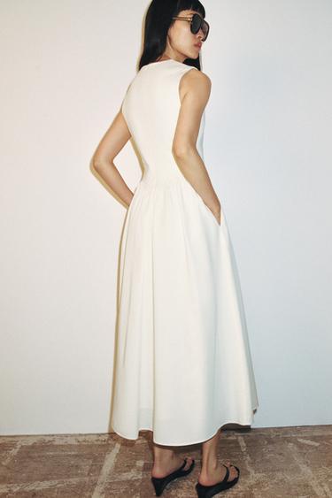 CONTRAST MIDI DRESS - Ecru by Zara - Image 6