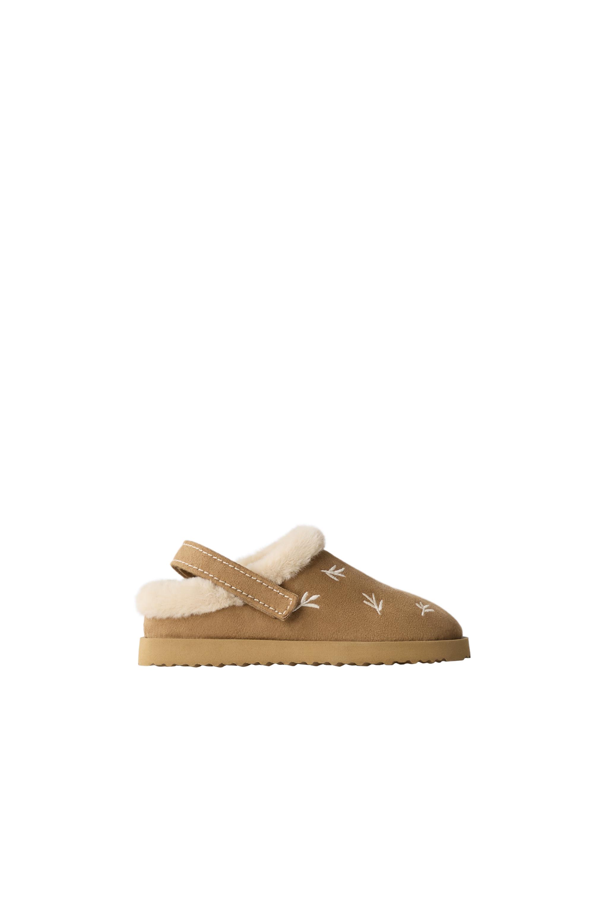 刺繍入りリアルファークロッグサンダル - ブラウン | ZARA Japan / 日本