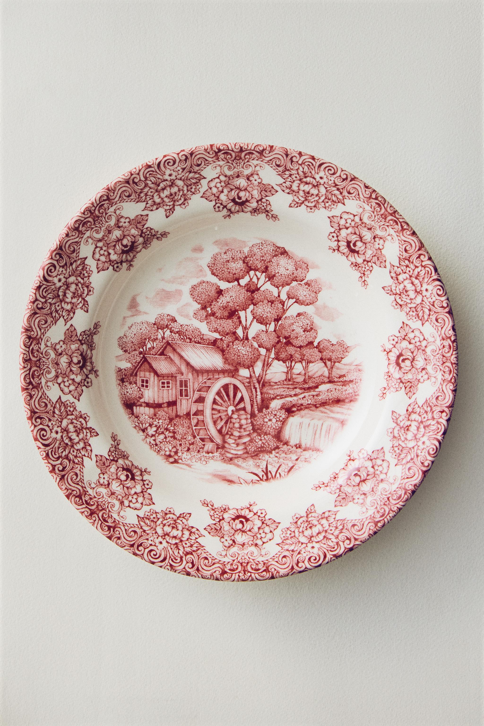 FLORAL AND LANDSCAPE EARTHENWARE SOUP PLATE