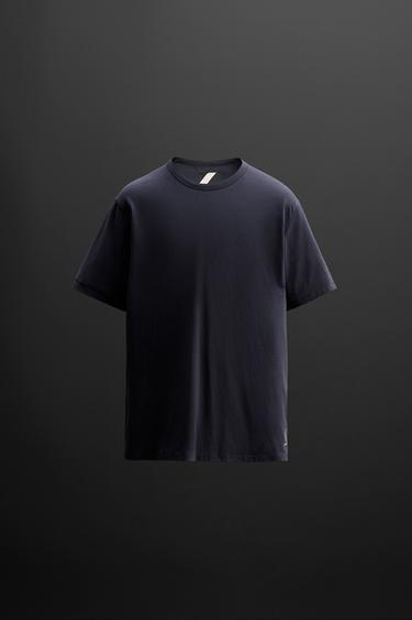 CAMISETA DE TREINO COM MISTURA DE ALGODÃO - Azul da Zara