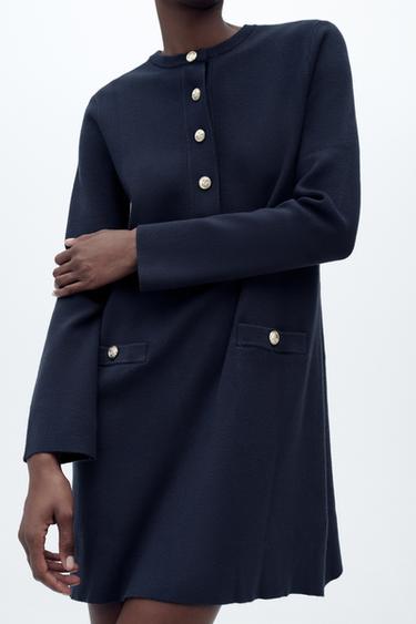 PLAIN KNIT MINI DRESS - Navy blue by Zara - Image 1