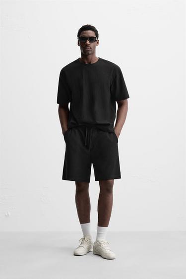 Zaras STRUKTURERADE JOGGINGSHORTS - Svart