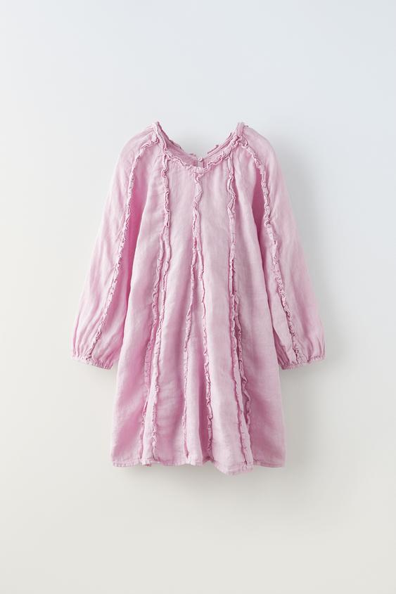 LINEN GODET DRESS - Pink | ZARA Australia
