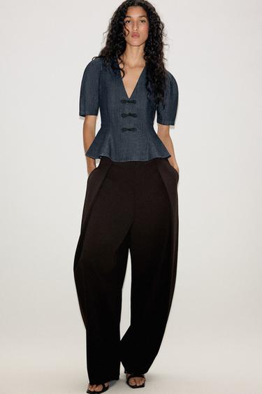 PANTALÓN BALLOON PLIEGUES - Berenjena oscuro de Zara